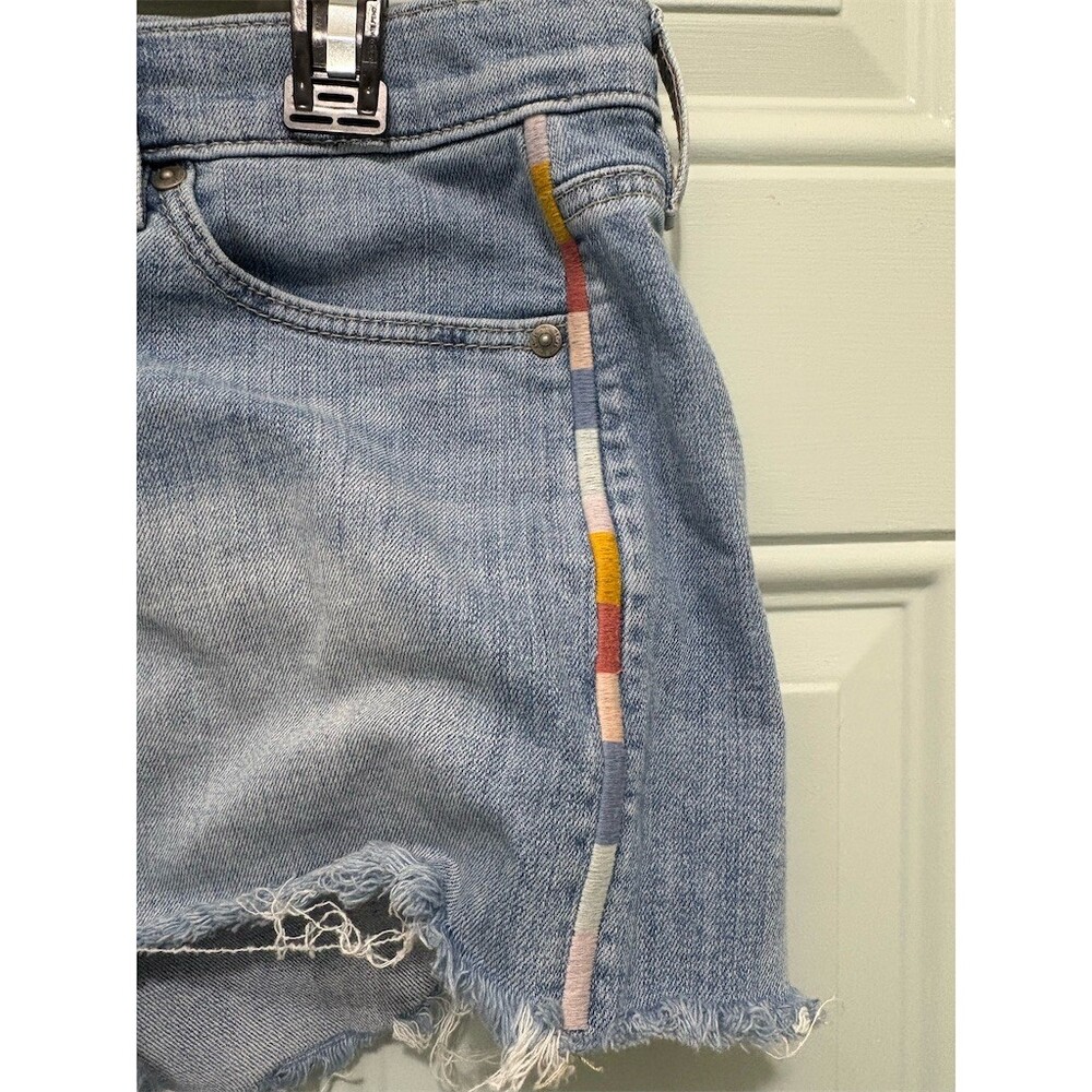 LOFT Denim Cut-Off Shorts Womens Size 8 Light Wash Rainbow Side Stripe - Picture 3 of 11